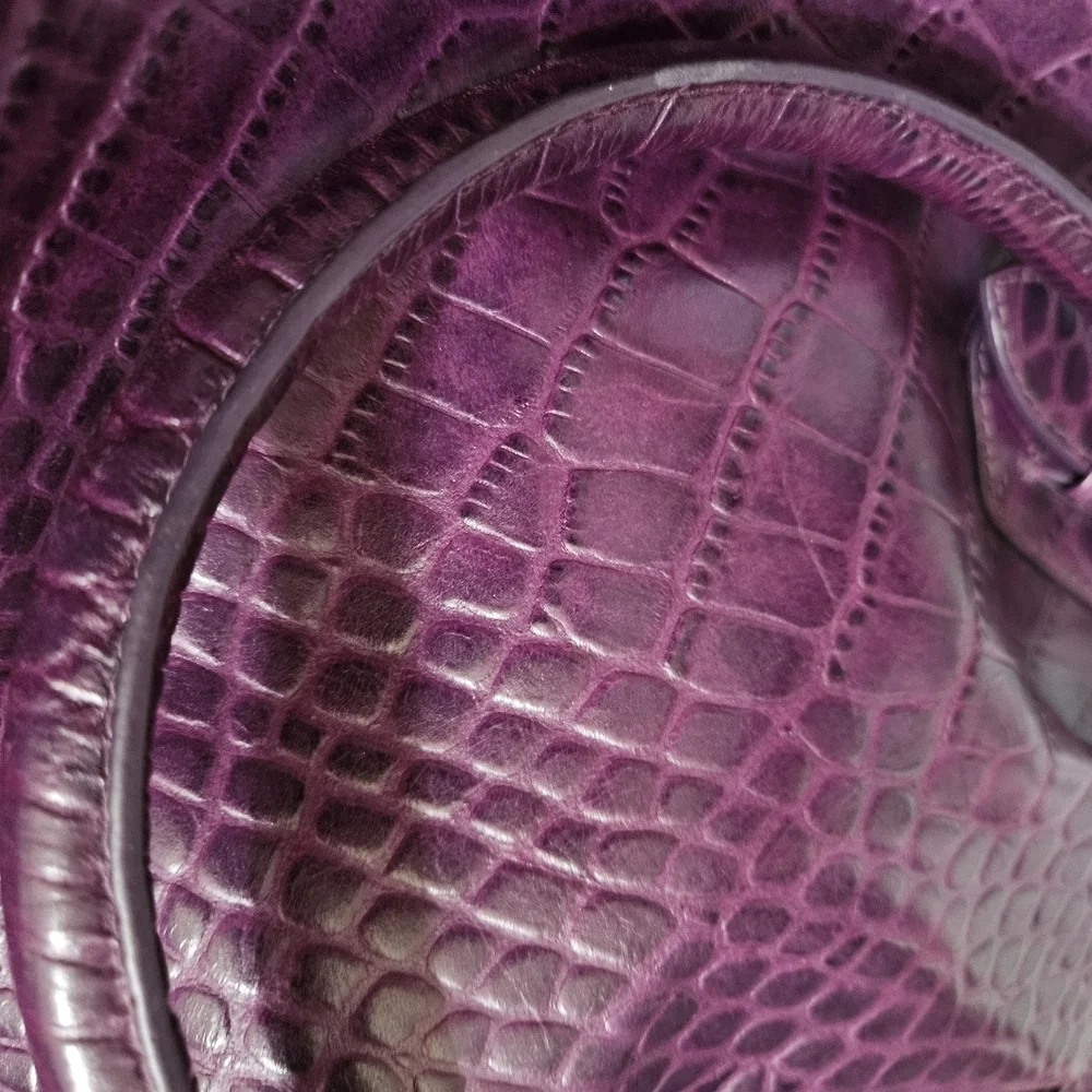 Ausilini Chic Crocodile-Embossed Purple Large Luxury Shoulder Bag EUC